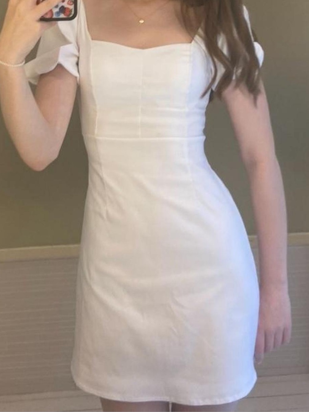 Altar'd State White Square Neck Puff Sleeve Mini Dress